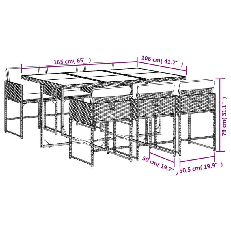 vidaXL 7 Piece Garden Dining Set with Cushions Grey Poly Rattan