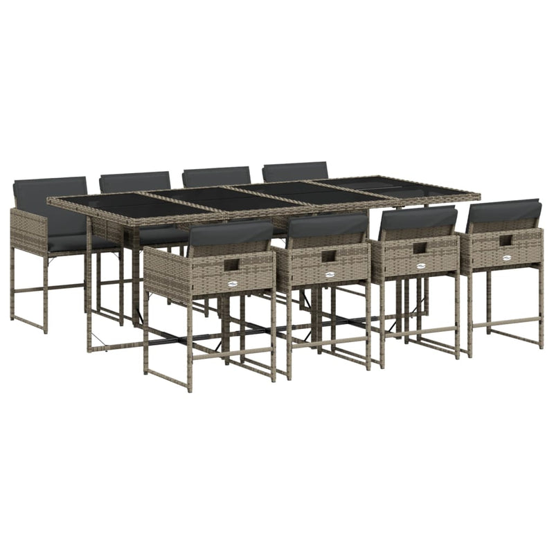 vidaXL 9 Piece Garden Dining Set with Cushions Grey Poly Rattan