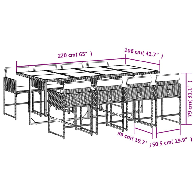 vidaXL 9 Piece Garden Dining Set with Cushions Grey Poly Rattan