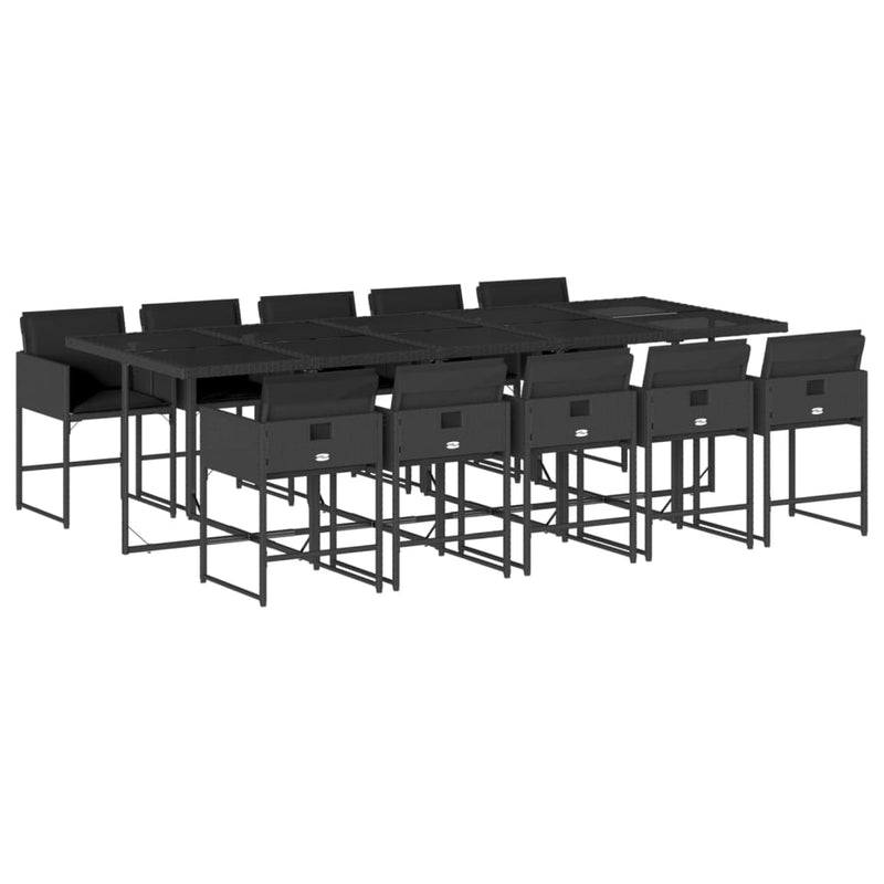 vidaXL 11 Piece Garden Dining Set with Cushions Black Poly Rattan