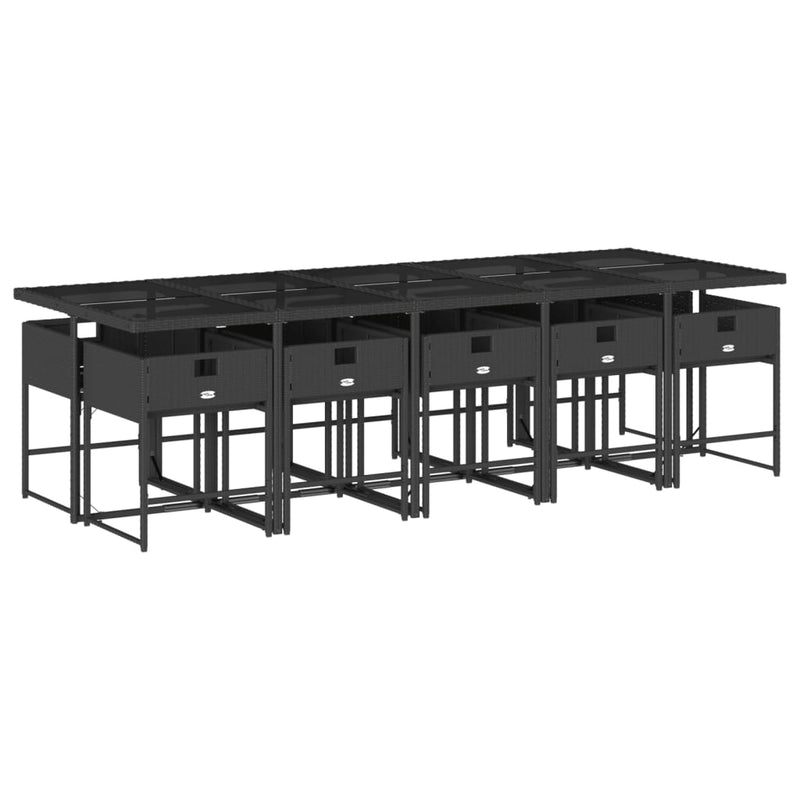 vidaXL 11 Piece Garden Dining Set with Cushions Black Poly Rattan