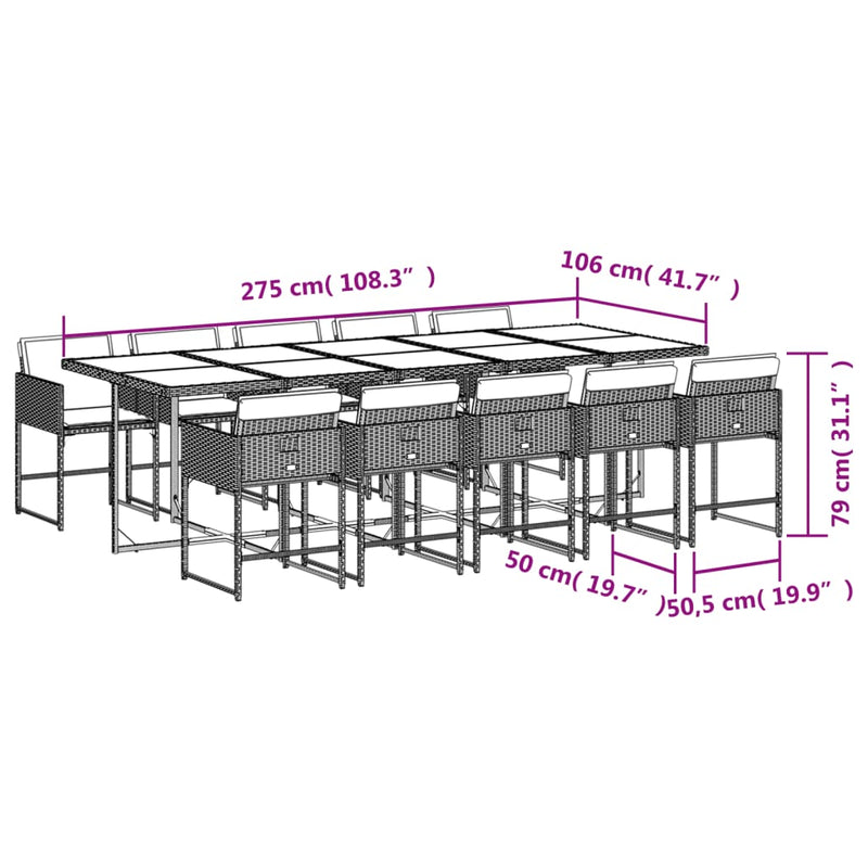 vidaXL 11 Piece Garden Dining Set with Cushions Black Poly Rattan