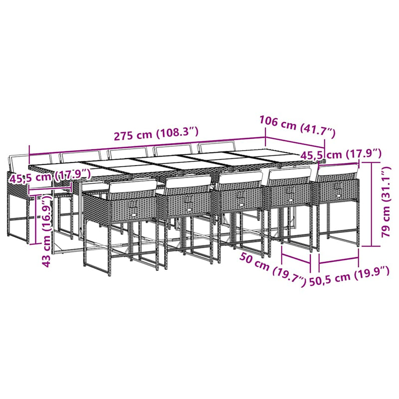 vidaXL 11 Piece Garden Dining Set with Cushions Grey Poly Rattan