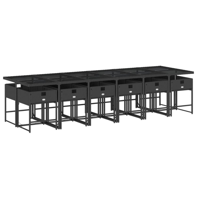 vidaXL 13 Piece Garden Dining Set with Cushions Black Poly Rattan