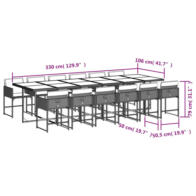 vidaXL 13 Piece Garden Dining Set with Cushions Black Poly Rattan