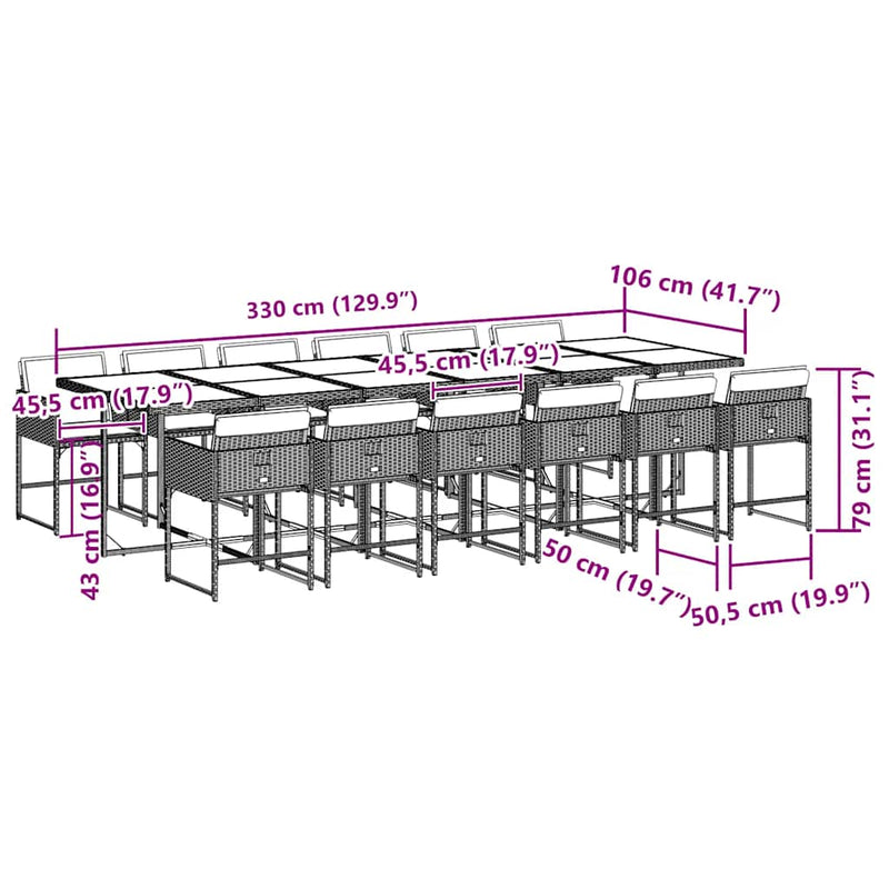 vidaXL 13 Piece Garden Dining Set with Cushions Grey Poly Rattan