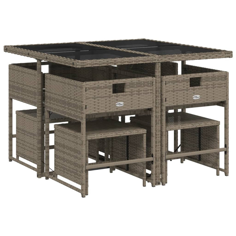 vidaXL 9 Piece Garden Dining Set with Cushions Grey Poly Rattan