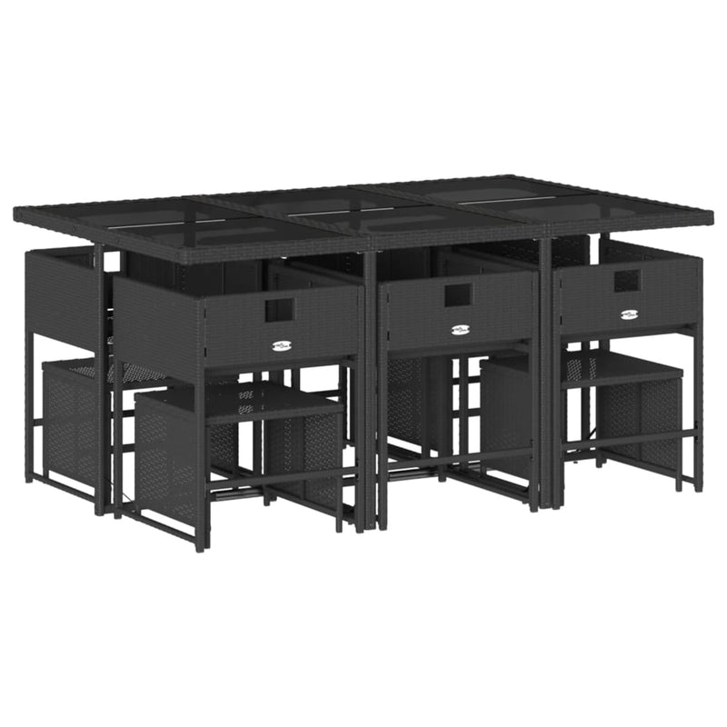 vidaXL 11 Piece Garden Dining Set with Cushions Black Poly Rattan