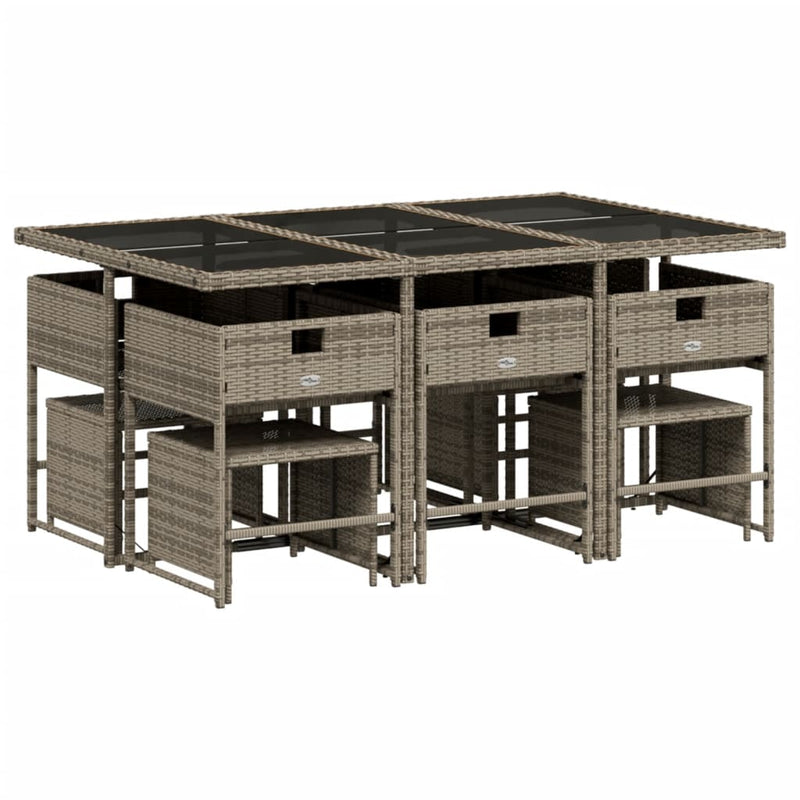 vidaXL 11 Piece Garden Dining Set with Cushions Grey Poly Rattan