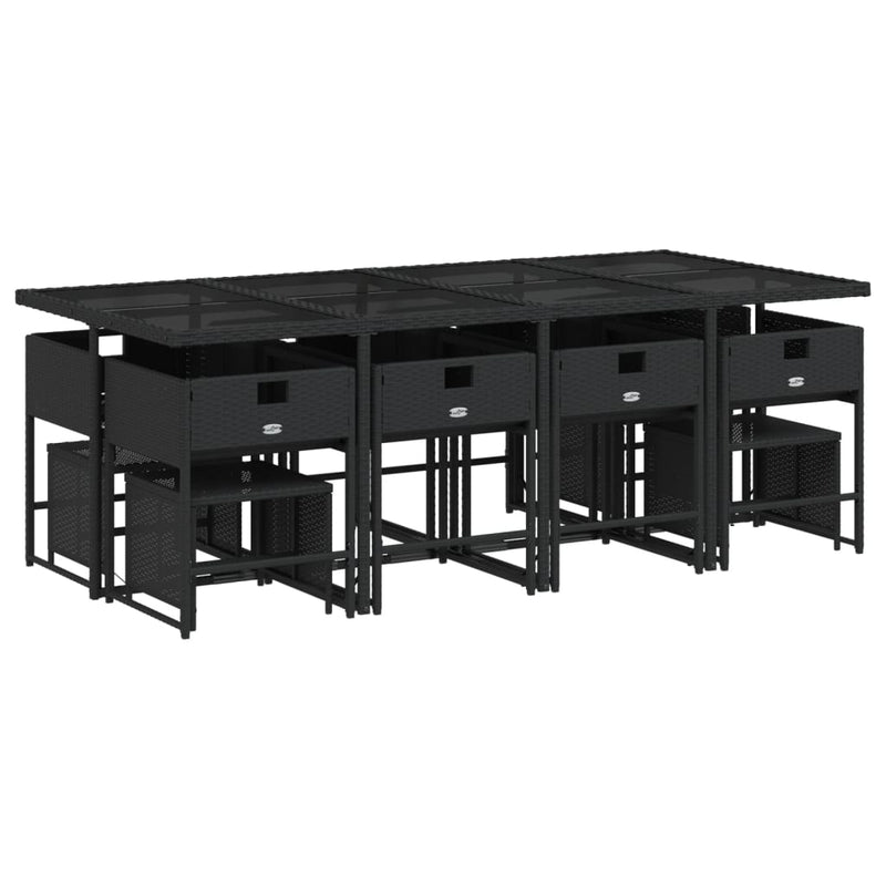 vidaXL 13 Piece Garden Dining Set with Cushions Black Poly Rattan