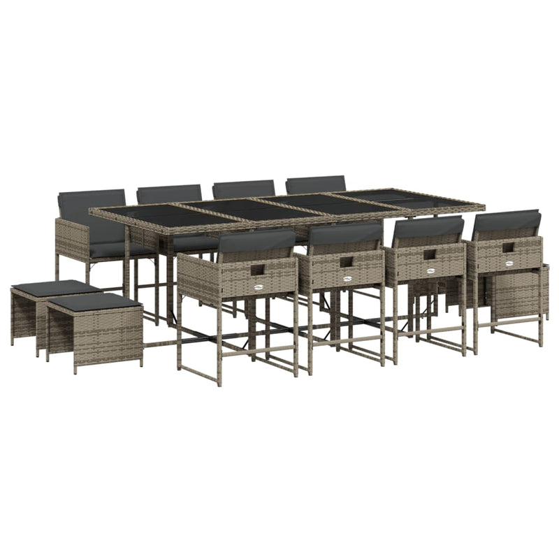 vidaXL 13 Piece Garden Dining Set with Cushions Grey Poly Rattan