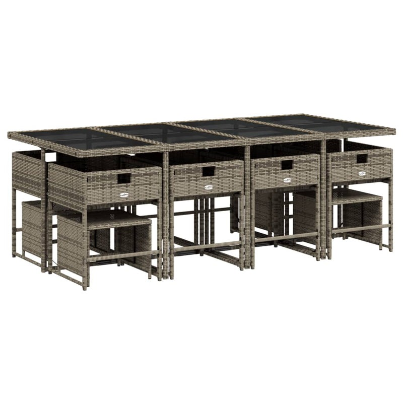 vidaXL 13 Piece Garden Dining Set with Cushions Grey Poly Rattan