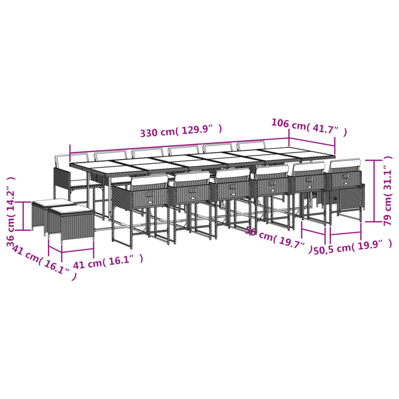 vidaXL 17 Piece Garden Dining Set with Cushions Black Poly Rattan