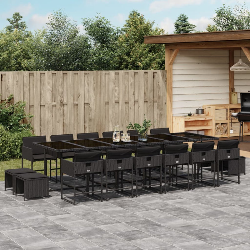 vidaXL 17 Piece Garden Dining Set with Cushions Black Poly Rattan