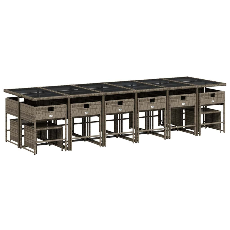 vidaXL 17 Piece Garden Dining Set with Cushions Grey Poly Rattan