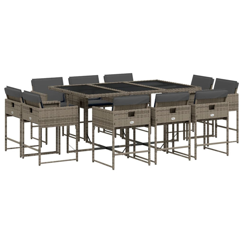 vidaXL 11 Piece Garden Dining Set with Cushions Grey Poly Rattan