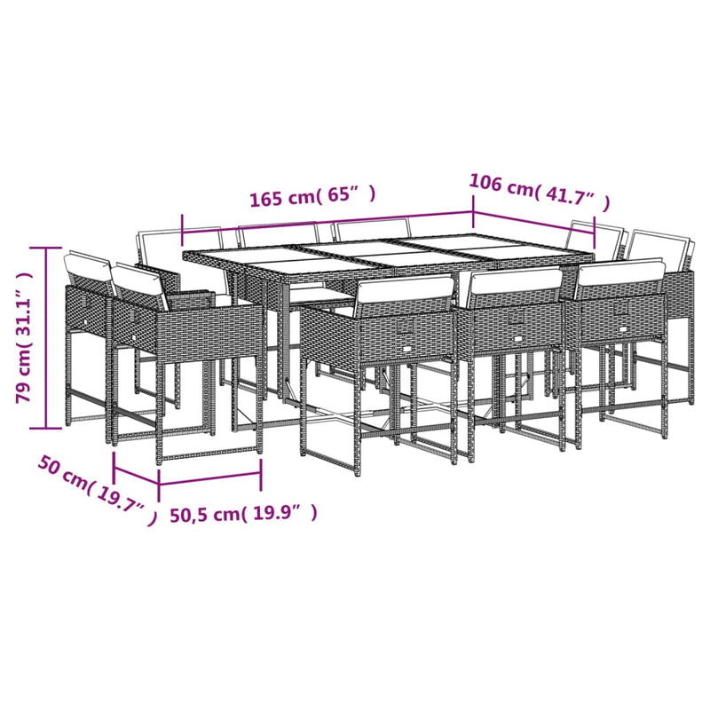 vidaXL 11 Piece Garden Dining Set with Cushions Grey Poly Rattan