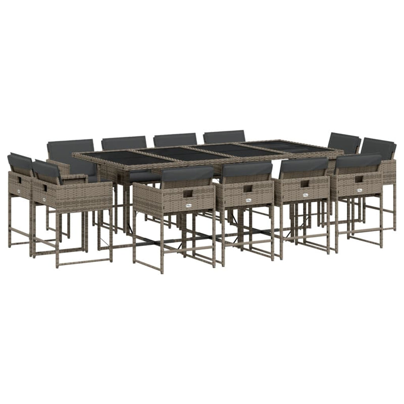 vidaXL 13 Piece Garden Dining Set with Cushions Grey Poly Rattan