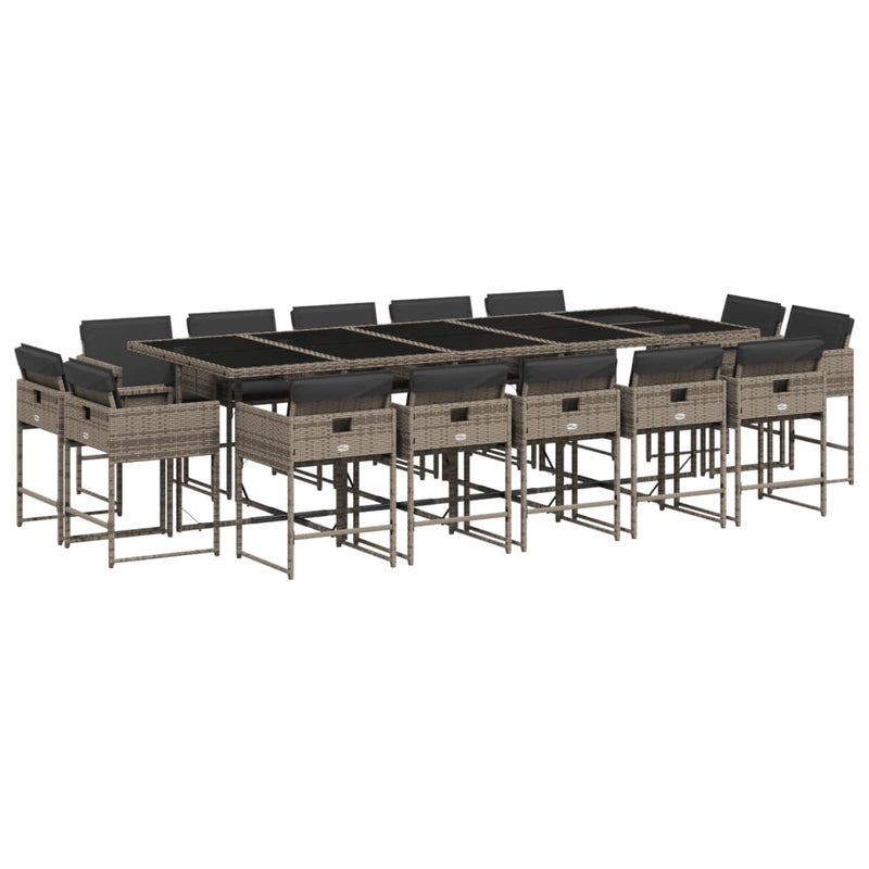 vidaXL 15 Piece Garden Dining Set with Cushions Grey Poly Rattan