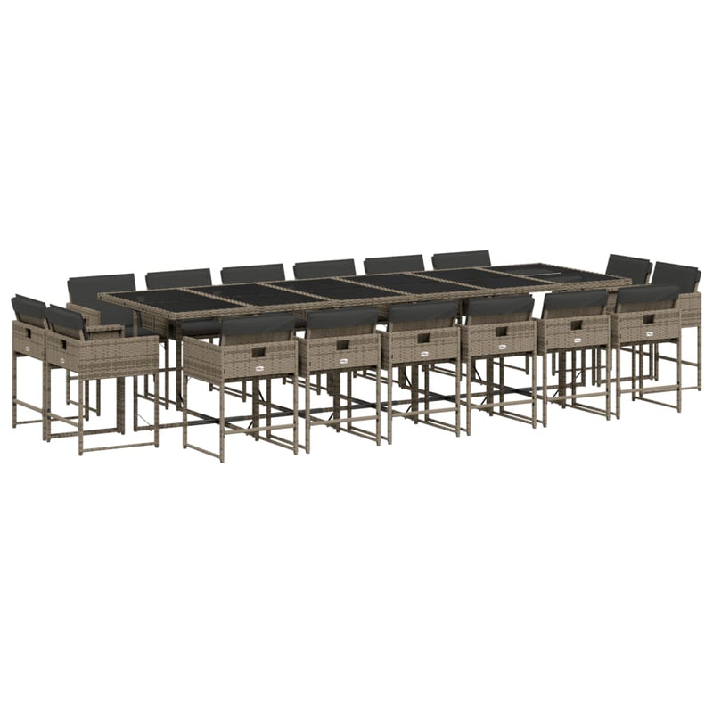 vidaXL 17 Piece Garden Dining Set with Cushions Grey Poly Rattan