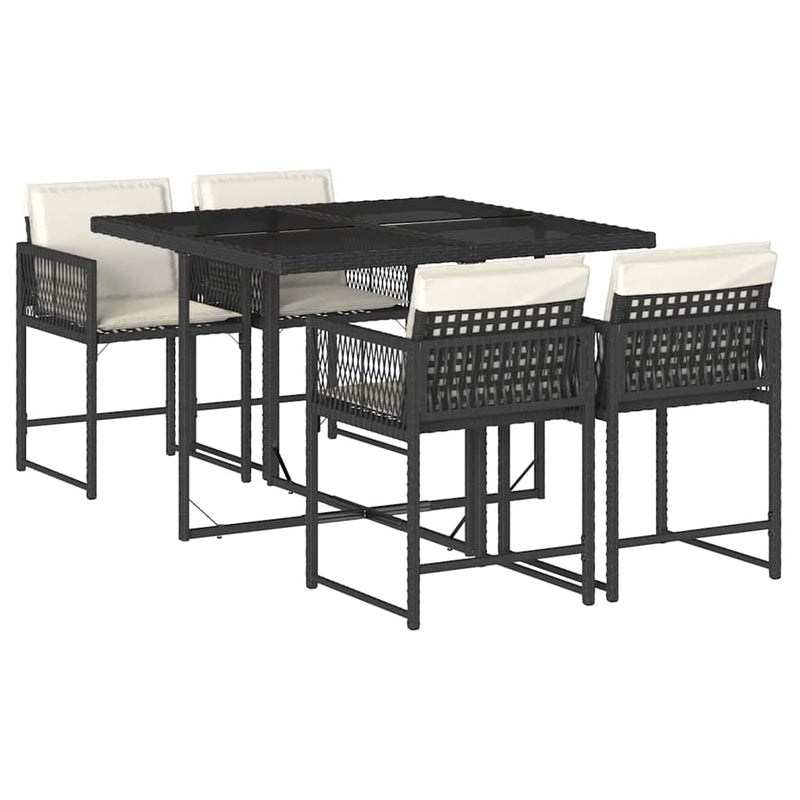 vidaXL 5 Piece Garden Dining Set with Cushions Black Poly Rattan
