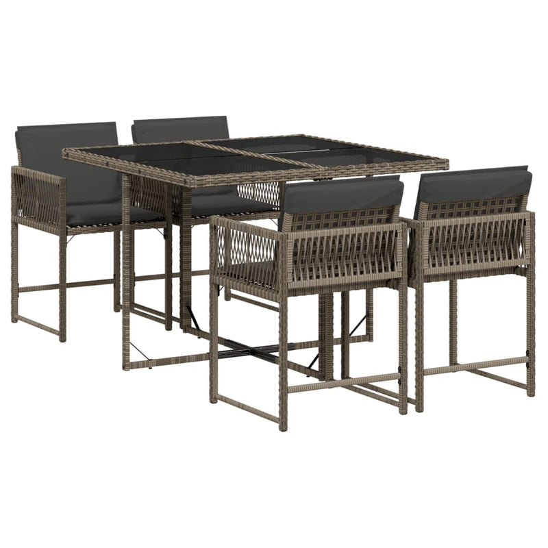 vidaXL 5 Piece Garden Dining Set with Cushions Grey Poly Rattan