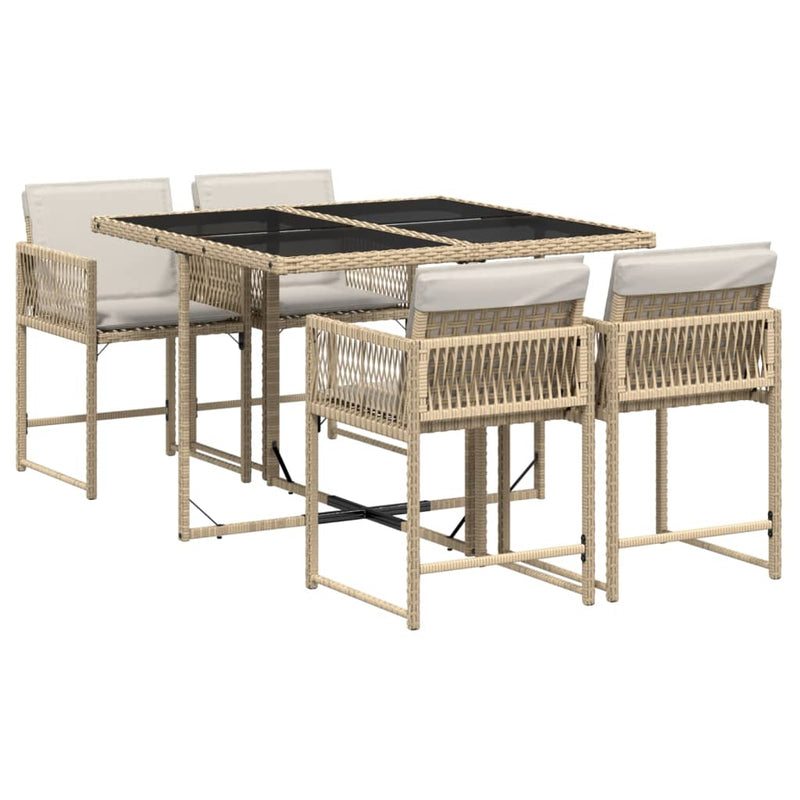 vidaXL 5 Piece Garden Dining Set with Cushions Beige Poly Rattan