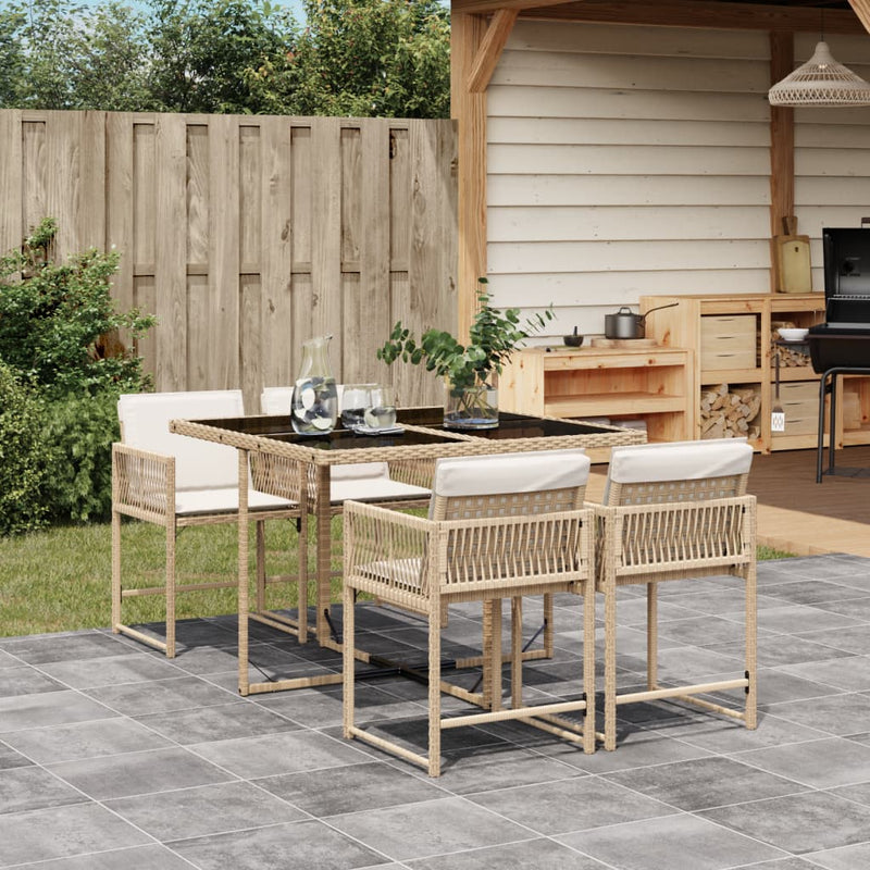 vidaXL 5 Piece Garden Dining Set with Cushions Beige Poly Rattan