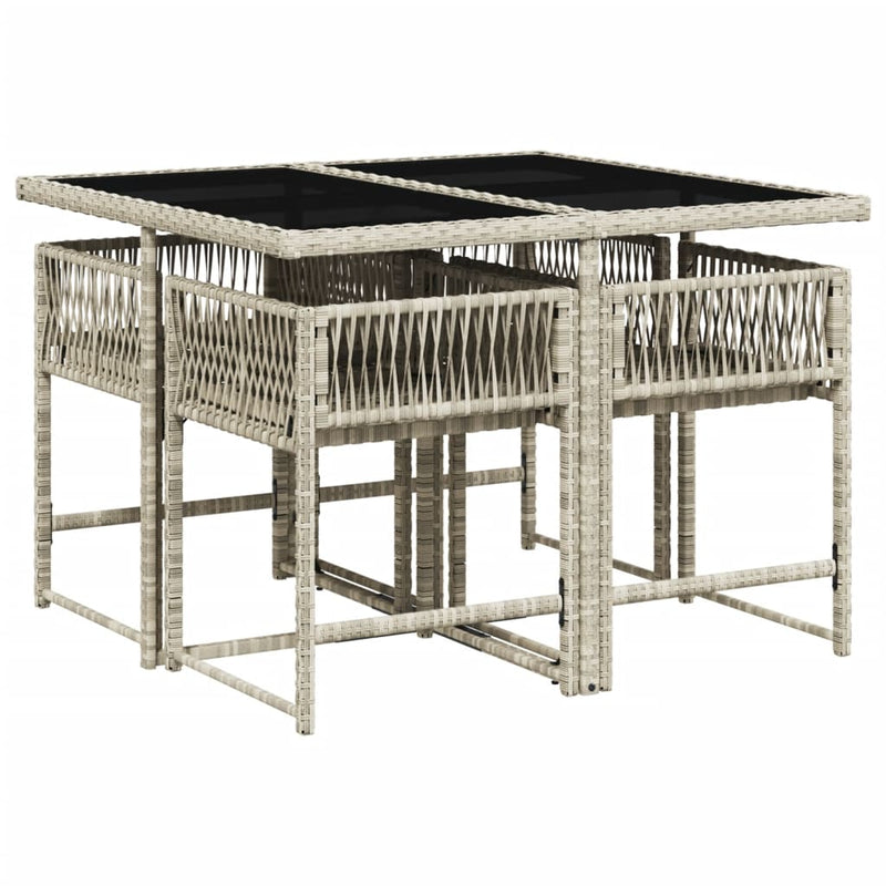 vidaXL 5 Piece Garden Dining Set with Cushions Light Grey Poly Rattan
