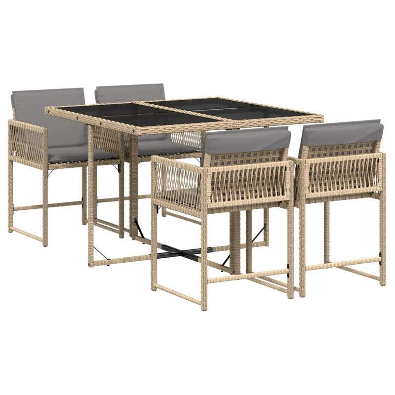 vidaXL 5 Piece Garden Dining Set with Cushions Mix Beige Poly Rattan