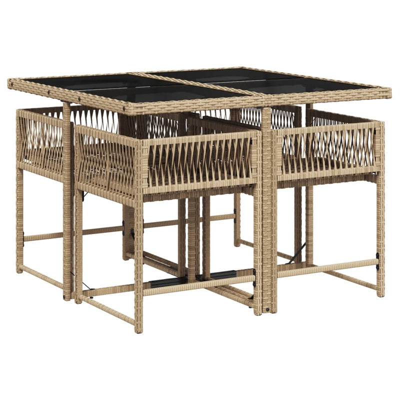vidaXL 5 Piece Garden Dining Set with Cushions Mix Beige Poly Rattan