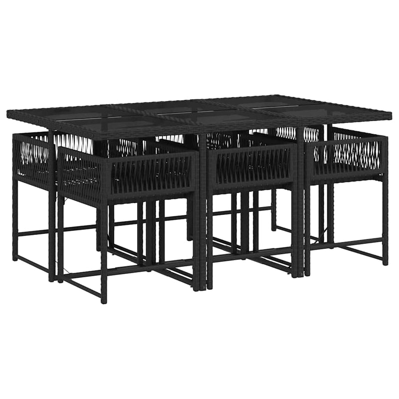 vidaXL 7 Piece Garden Dining Set with Cushions Black Poly Rattan