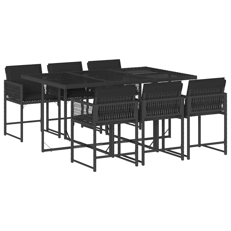 vidaXL 7 Piece Garden Dining Set with Cushions Black Poly Rattan