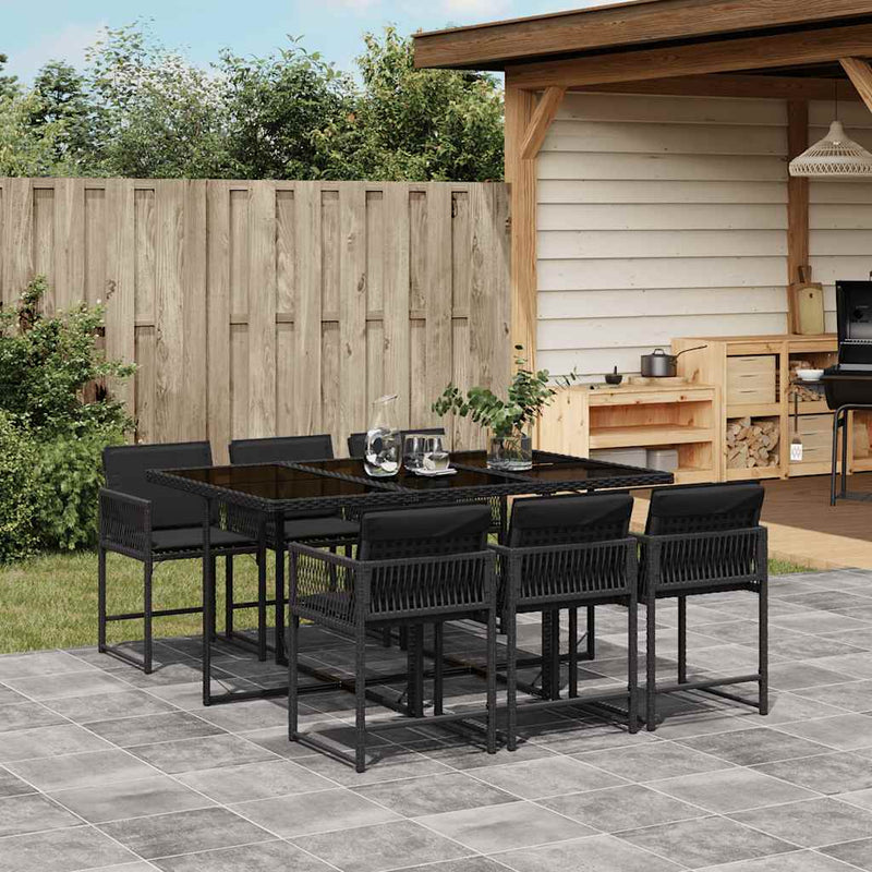 vidaXL 7 Piece Garden Dining Set with Cushions Black Poly Rattan