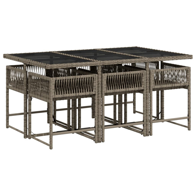 vidaXL 7 Piece Garden Dining Set with Cushions Grey Poly Rattan
