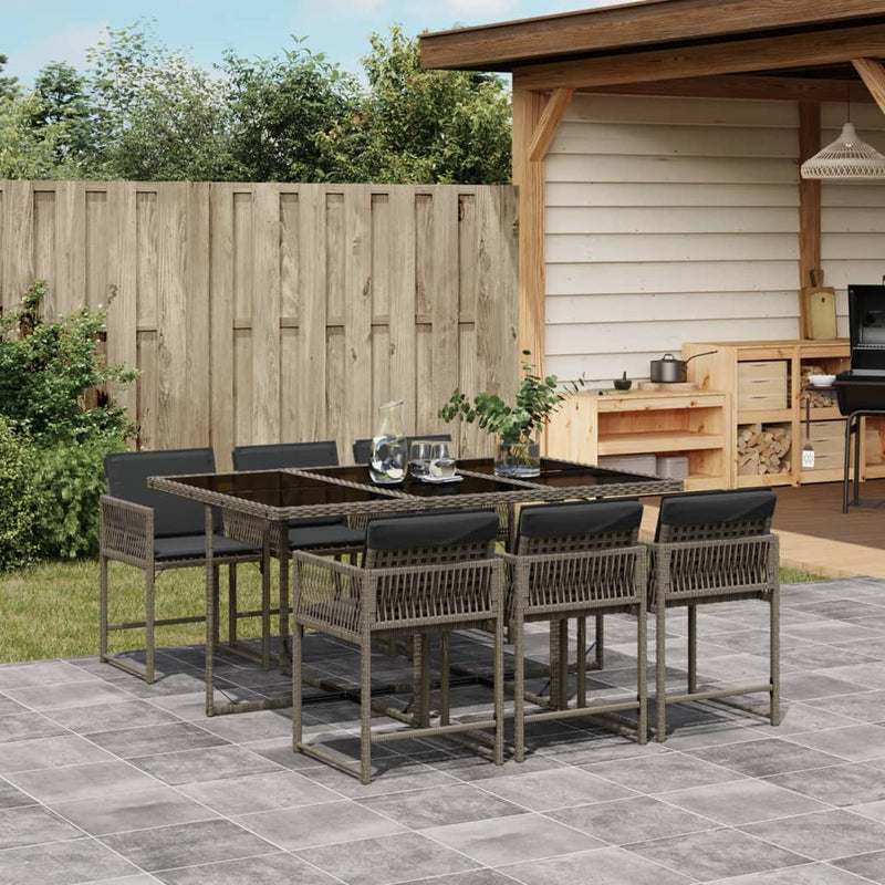 vidaXL 7 Piece Garden Dining Set with Cushions Grey Poly Rattan
