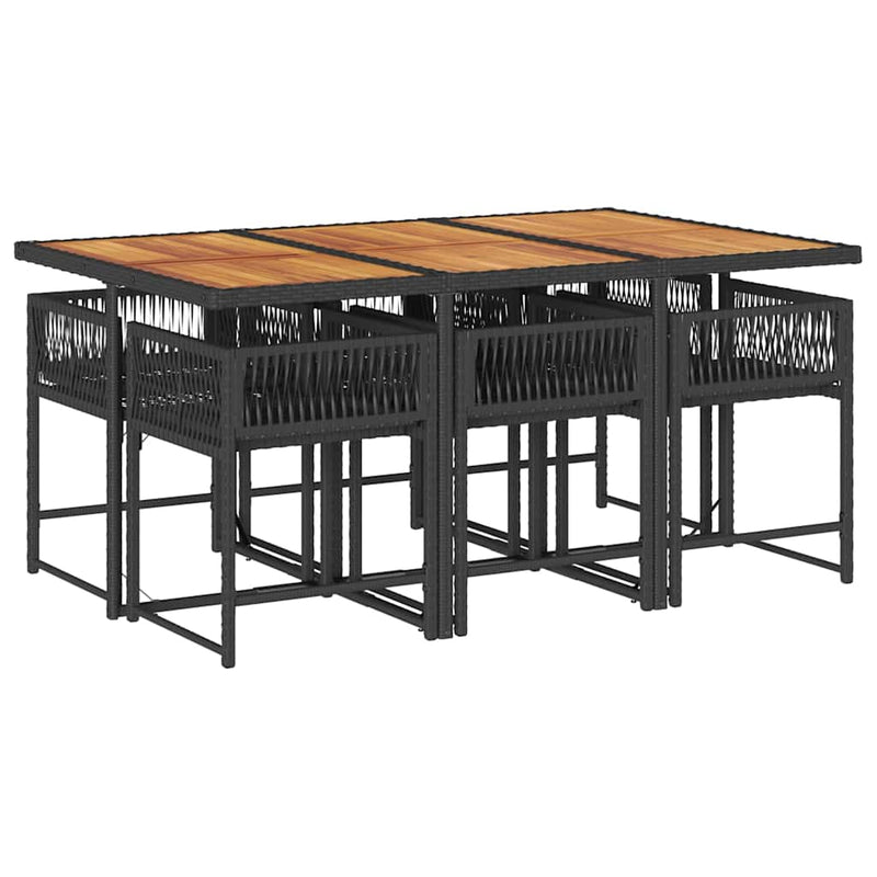 vidaXL 7 Piece Garden Dining Set with Cushions Black Poly Rattan