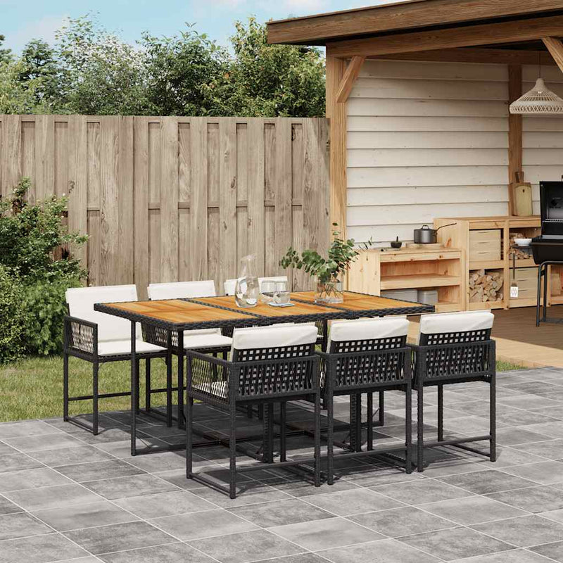 vidaXL 7 Piece Garden Dining Set with Cushions Black Poly Rattan