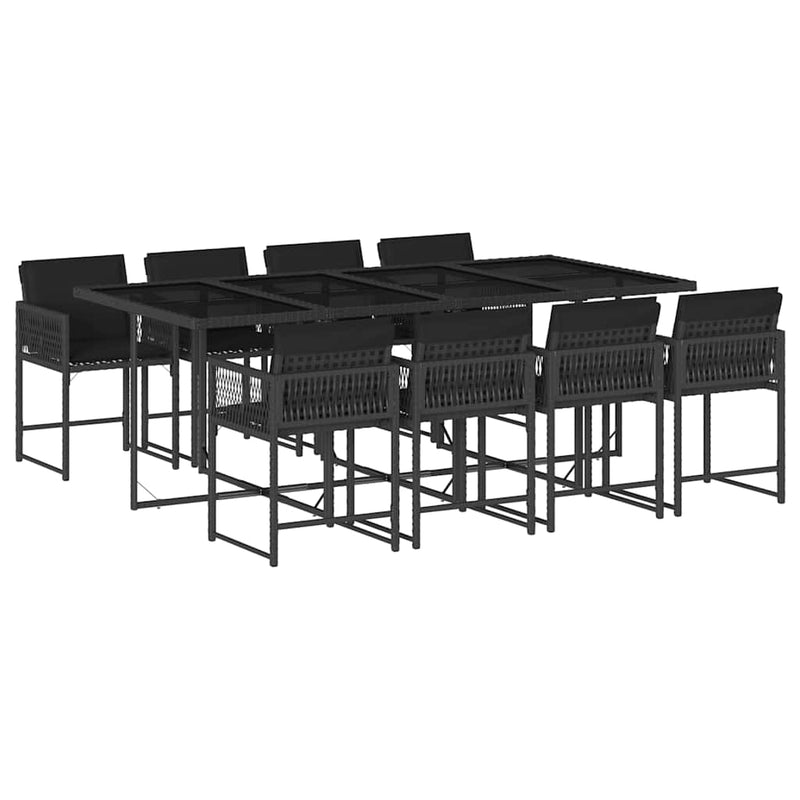 vidaXL 9 Piece Garden Dining Set with Cushions Black Poly Rattan