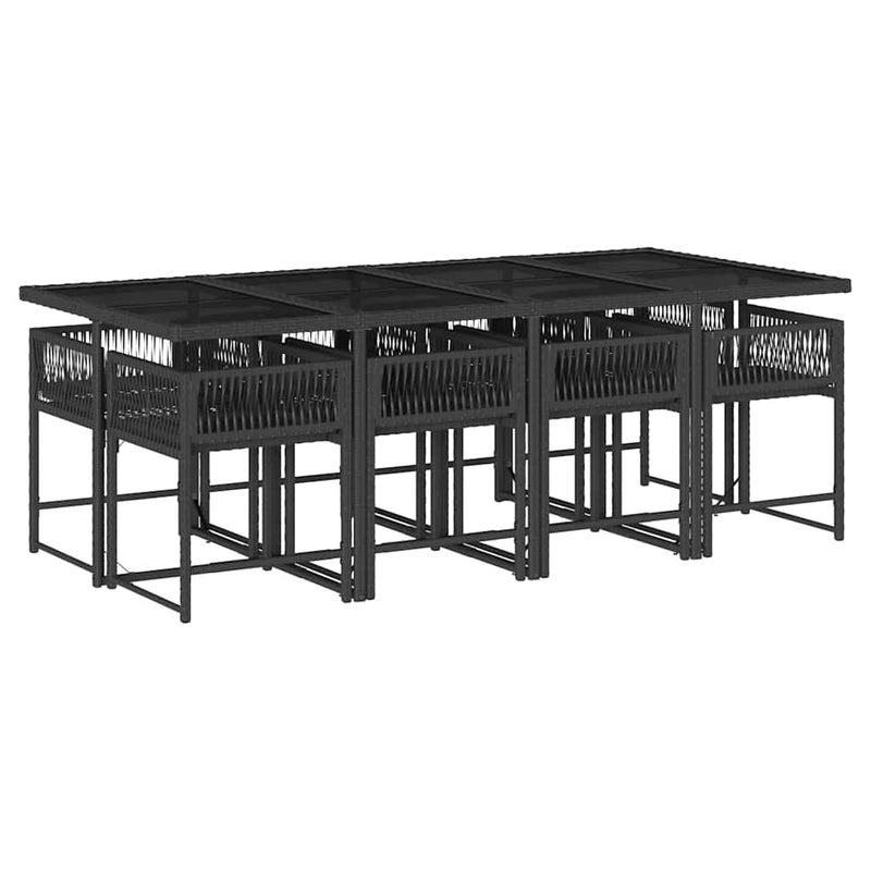 vidaXL 9 Piece Garden Dining Set with Cushions Black Poly Rattan