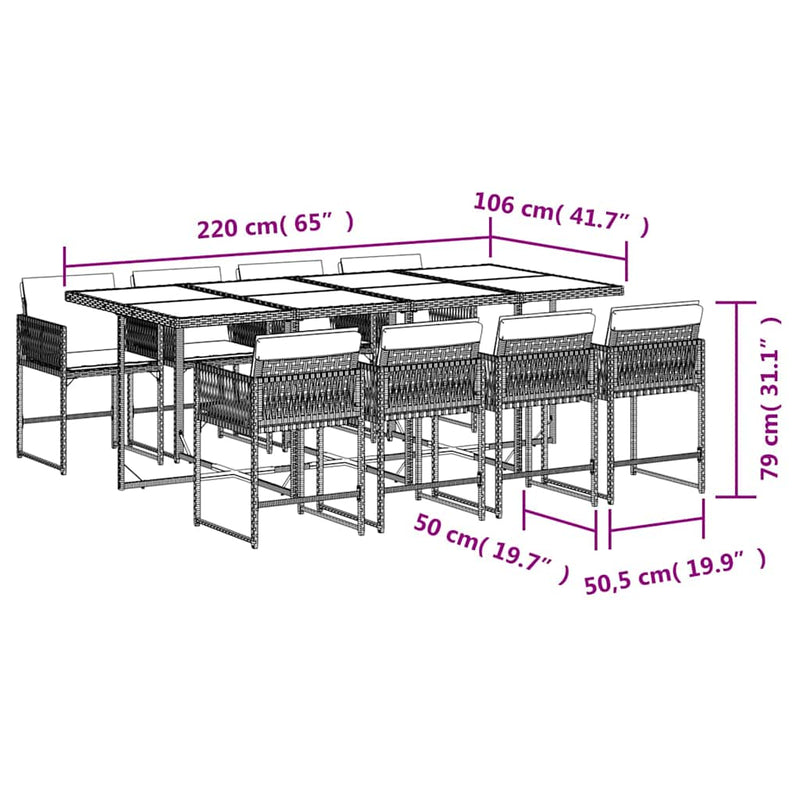 vidaXL 9 Piece Garden Dining Set with Cushions Grey Poly Rattan