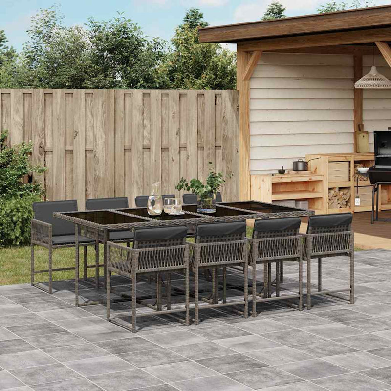 vidaXL 9 Piece Garden Dining Set with Cushions Grey Poly Rattan