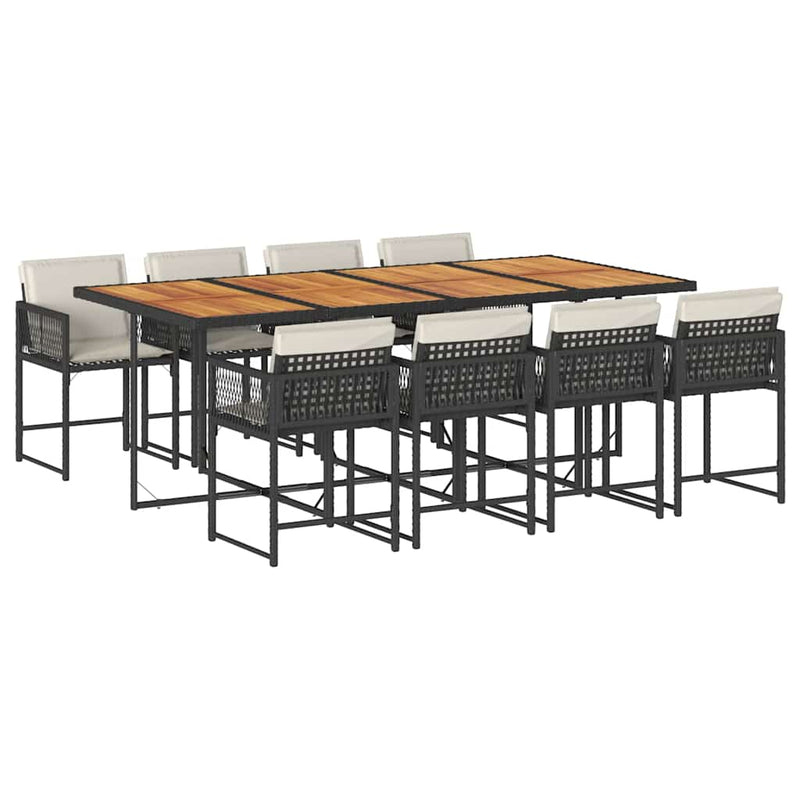 vidaXL 9 Piece Garden Dining Set with Cushions Black Poly Rattan