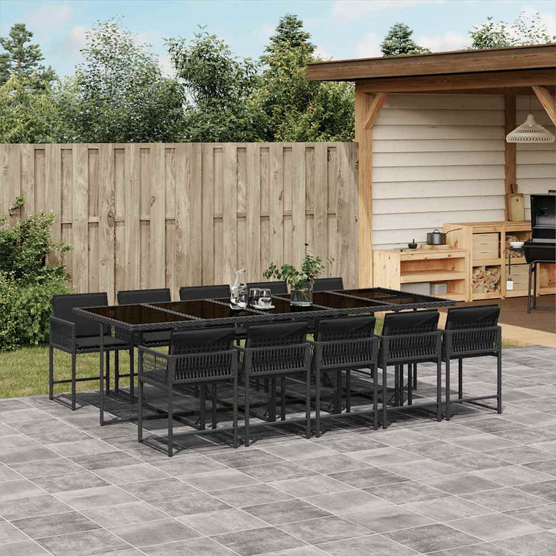 vidaXL 11 Piece Garden Dining Set with Cushions Black Poly Rattan