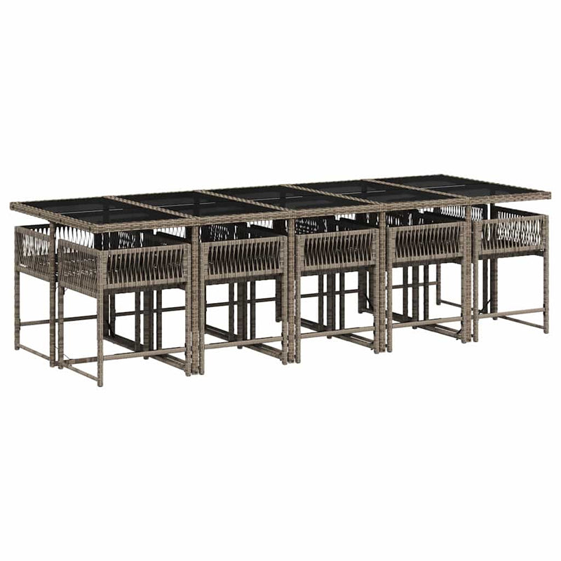 vidaXL 11 Piece Garden Dining Set with Cushions Grey Poly Rattan