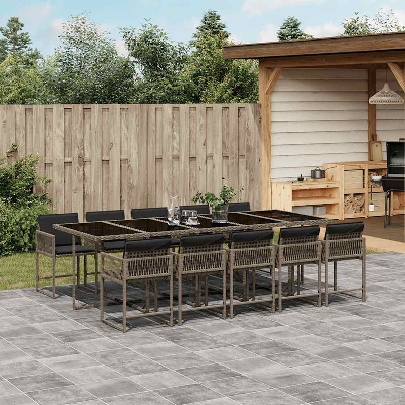 vidaXL 11 Piece Garden Dining Set with Cushions Grey Poly Rattan