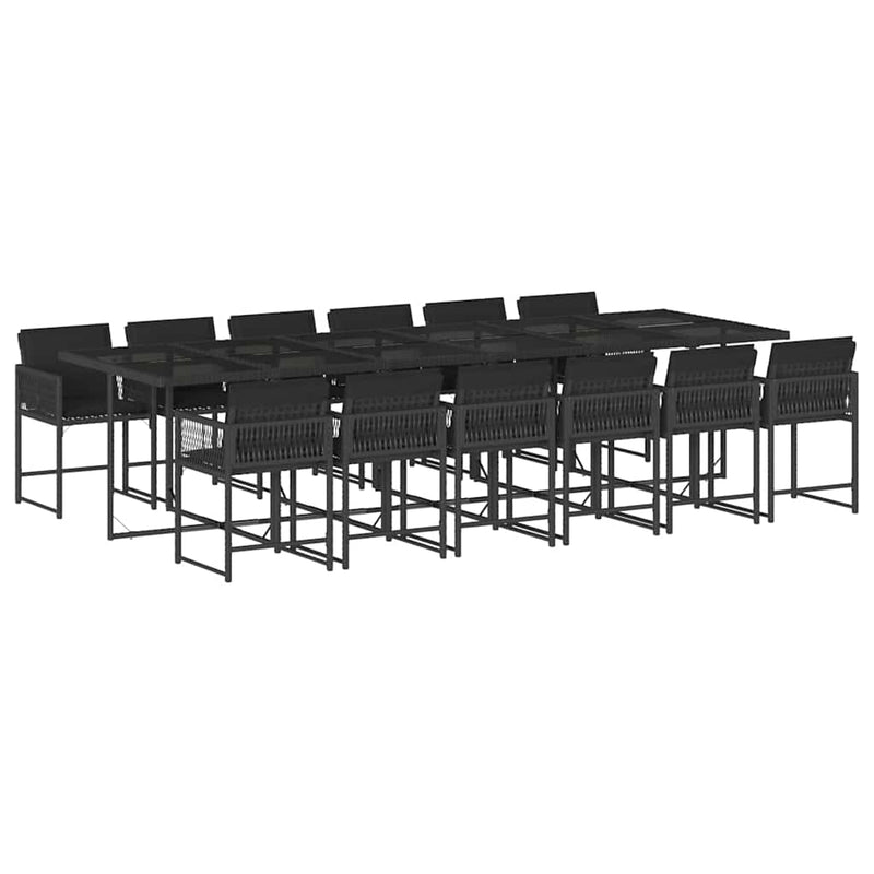 vidaXL 13 Piece Garden Dining Set with Cushions Black Poly Rattan