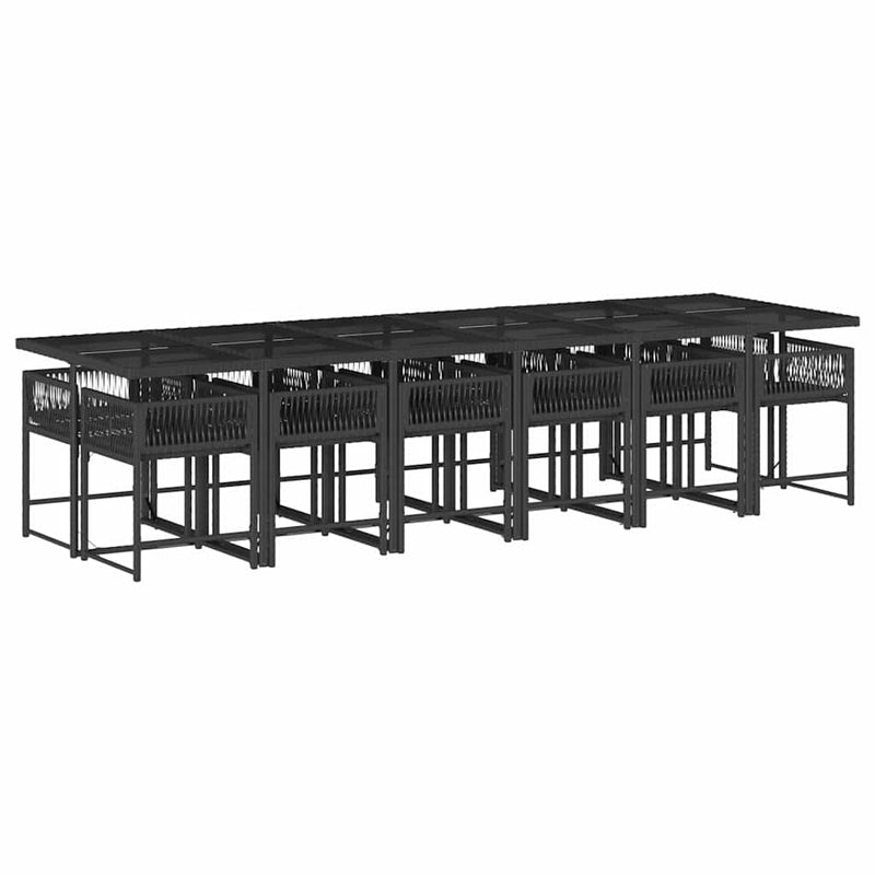 vidaXL 13 Piece Garden Dining Set with Cushions Black Poly Rattan