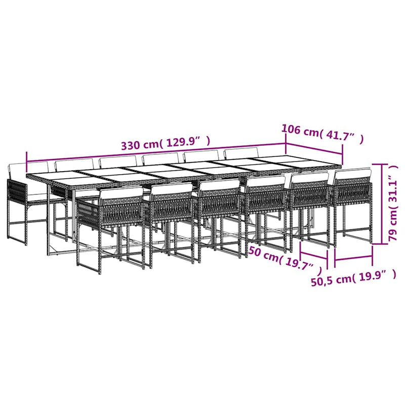 vidaXL 13 Piece Garden Dining Set with Cushions Black Poly Rattan
