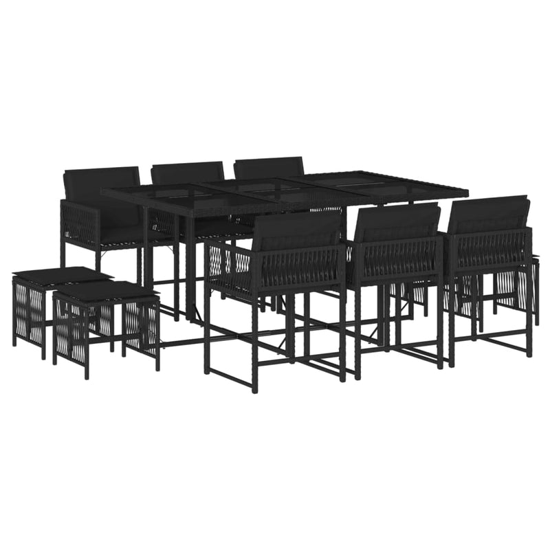 vidaXL 11 Piece Garden Dining Set with Cushions Black Poly Rattan